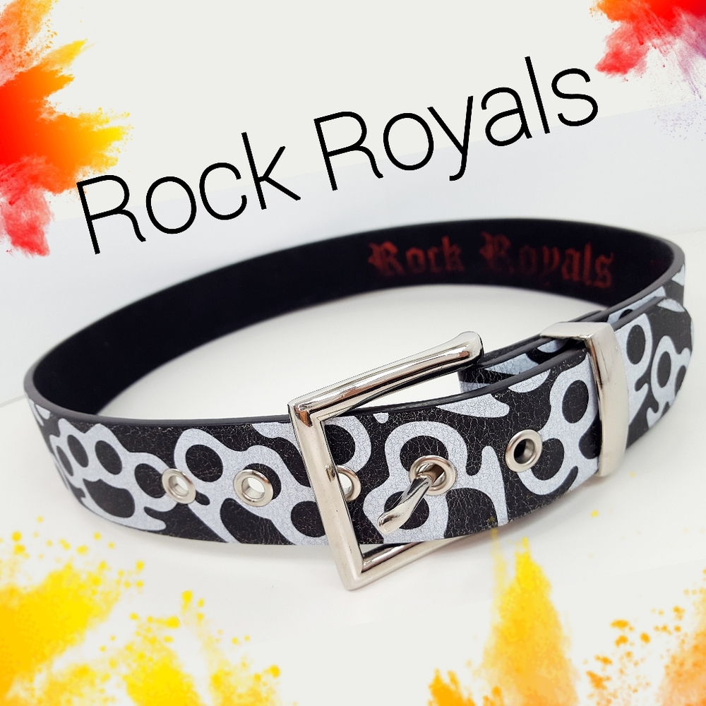 Vintage Rock Royals Belt🔱 Black Leather W/White Graffiti| Silver Buckle
